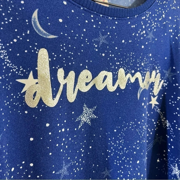 Secret Treasures Blue Top Silver Text Dreamer Stars Sky Sleep Long Sleeves Soft - Picture 6 of 9